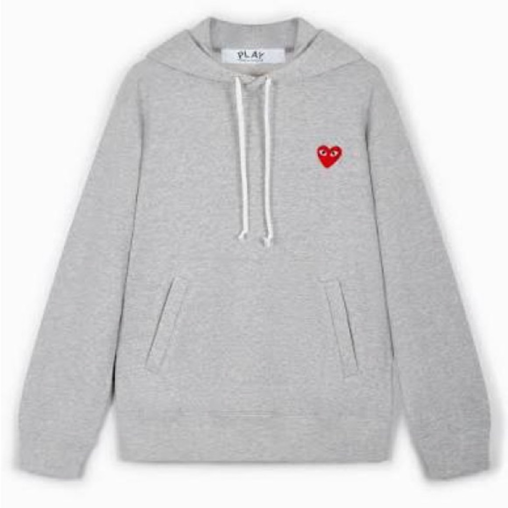 Comme des Garcons PLAY Gray Hoodie with Red Heart -Mens